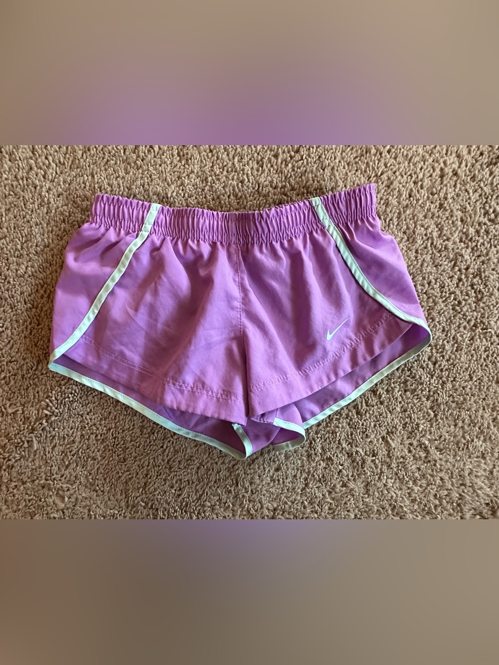 Kids Nike Purple Athletic Running Shorts with Mint Trim.